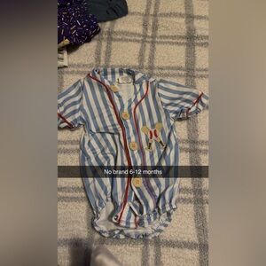 Striped Baby Romper with Baseball Patch